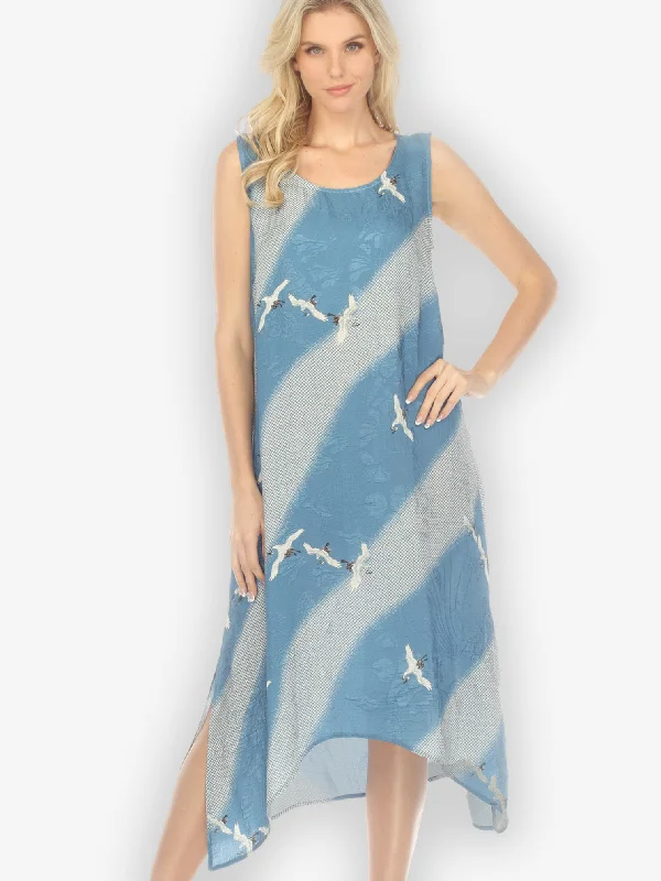 Shibori Flying Crane Silk Blend Tank Dress