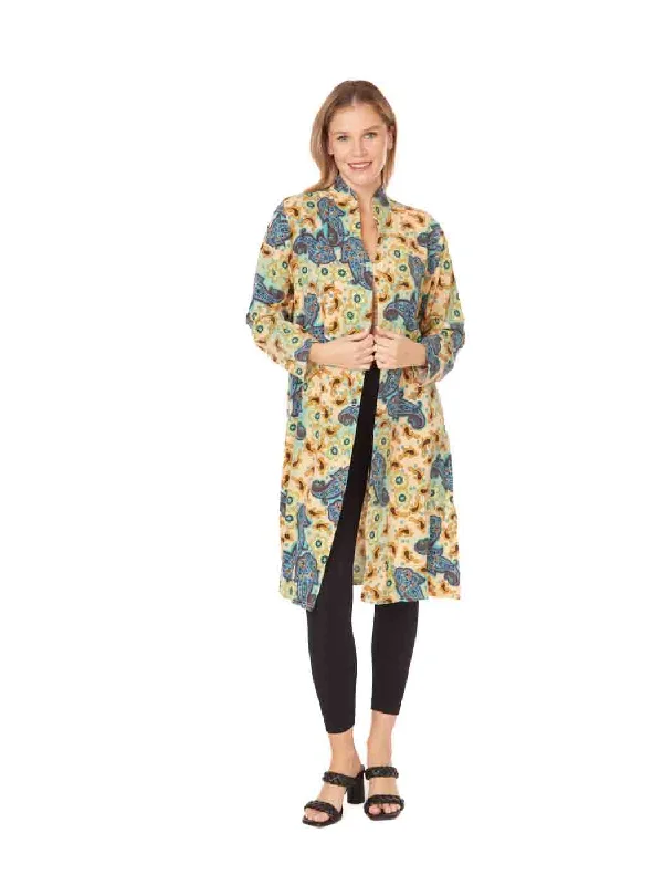 Tianello Plus Sized TENCEL™ ""Gran Paisley"" Print  ""Creek""  Long Duster Jacket 0X