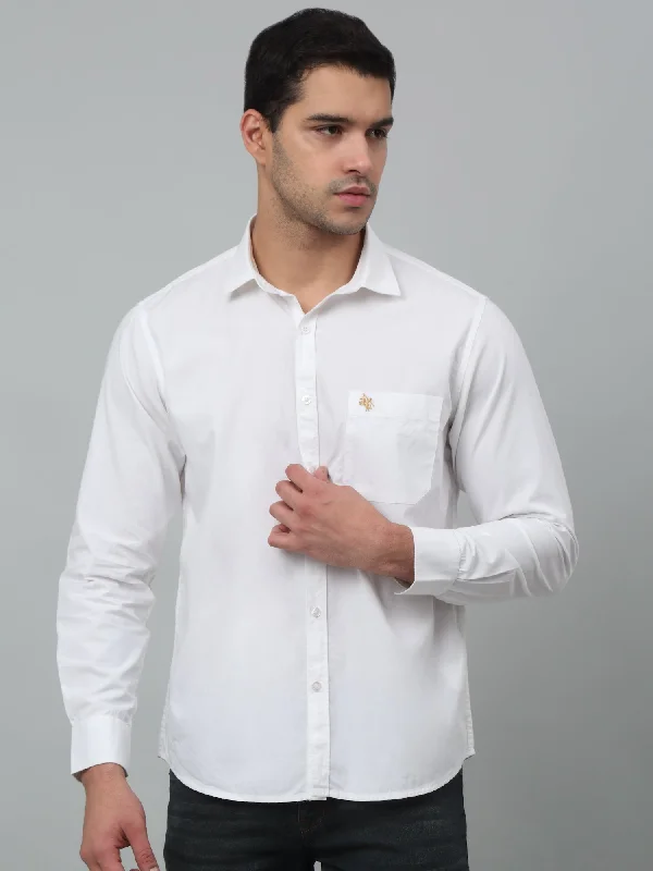 Cantabil Cotton White Solid Full Sleeve Regular Fit Casual Shirt for Men with Pocket