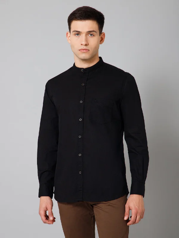 Cantabil Cotton Solid Black Full Sleeve Regular Fit Casual Shirt for Men with Pocket