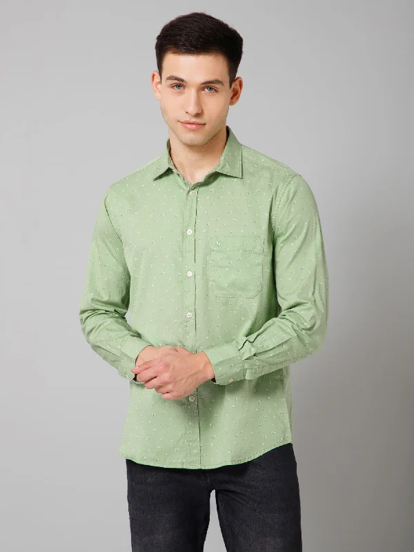 Cantabil Cotton Green Printed Full Sleeve Regular Fit Casual Shirt for Men with Pocket