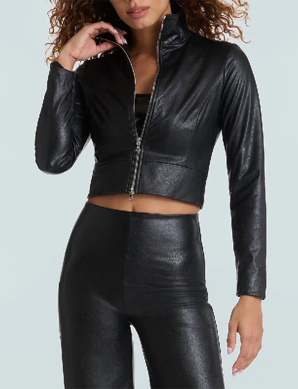 Faux Leather Cropped Biker Jacket