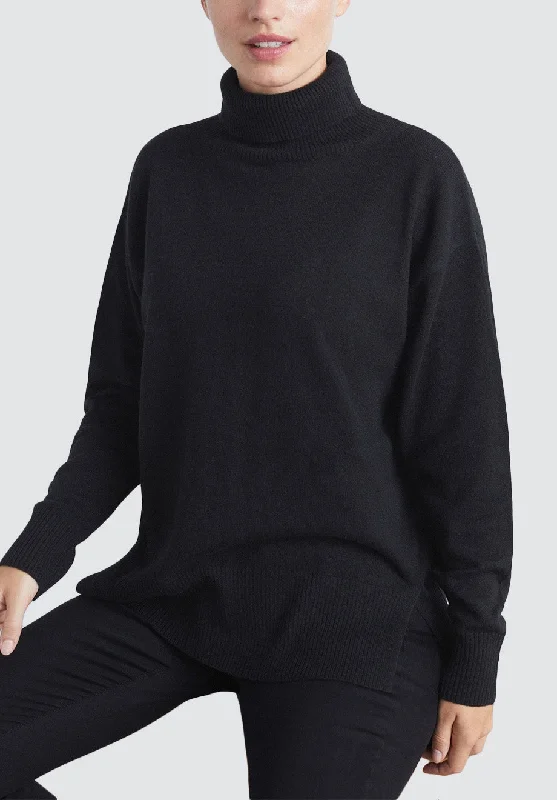 Relaxed Polo Neck Cashmere Sweater | Black