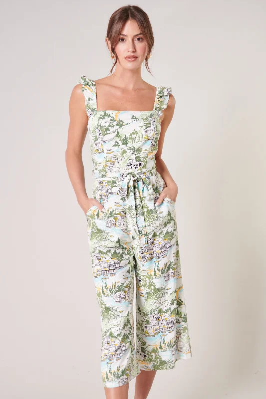 Francine Toile Print Cropped Wide Leg Jumpsuit