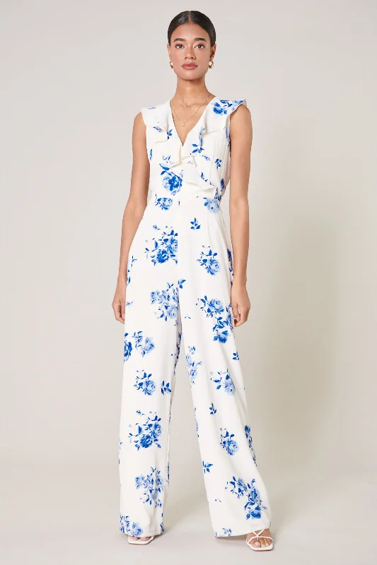 Sharlene Floral Sleeveless Surplice Jumpsuit