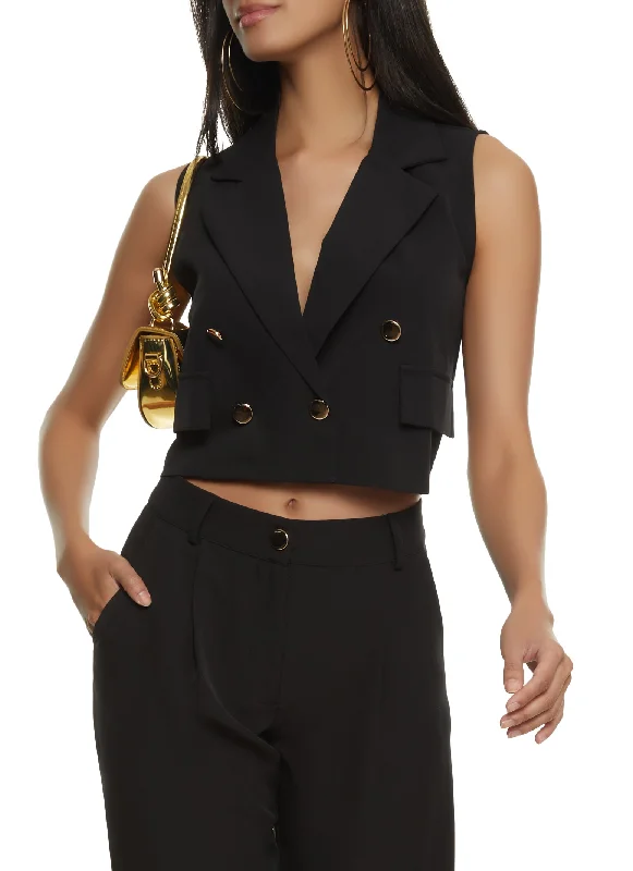 Double Breasted Cropped Blazer Vest