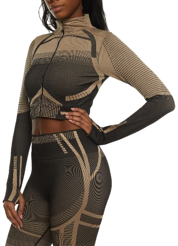 Seamless Geometric Zip Front Cropped Track Jacket