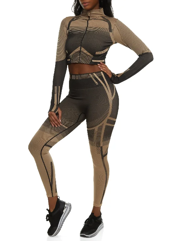 Seamless Geometric Zip Front Cropped Track Jacket