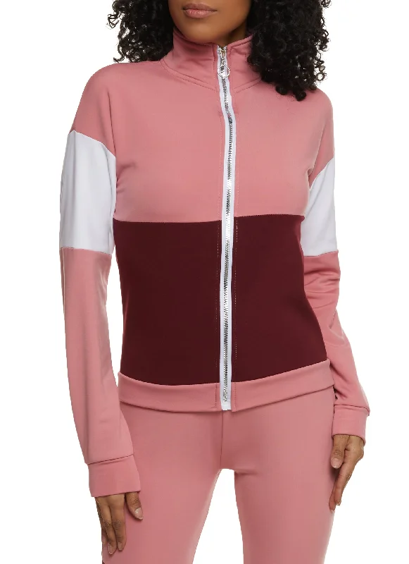 Color Block Zip Front Track Jacket