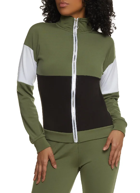 Color Block Zip Front Track Jacket